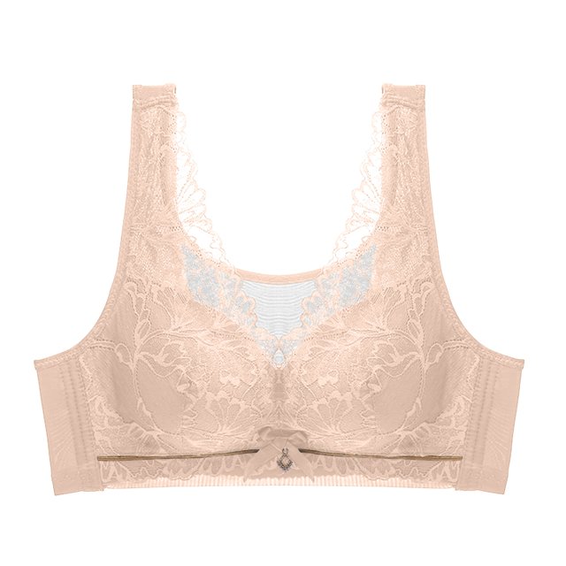 Virmaxy Soutien-Gorge Sans Fil pour Femmes Aguichant Mince en Dentelle Soutien-Gorge Rassemblant Sans Armature Confortable Fixe Ajustable Collection de Poitrine Coton Beige TG