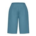 thumbnail image 4 of Timegard Womens Shorts Cotton Linen Elastic Waist Solid Color Summer Knee Length Trousers with Pockets, 4 of 6