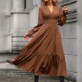 thumbnail image 1 of Gspmoly Robe pour Femme, Robe Unie à Manches Longues à Col en V Sans Capuche, Mode Automnale, Robes de Bureau, Robes de Cocktail jusqu'à 60 % de Rabais, 1 of 6