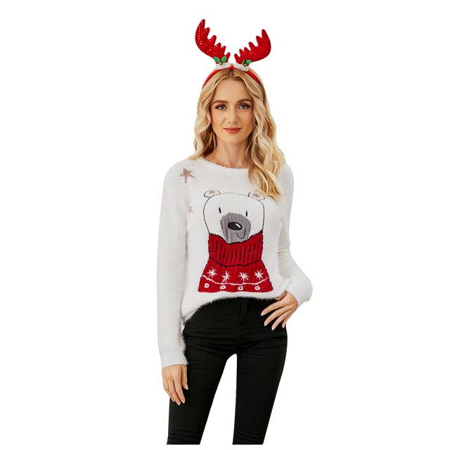 IROINID Chandail à Col Rond pour Femmes, Imprimés Graphiques, Confortable, Mi-Longueur, Manches Longues, Chandail de Sapin de Noël, Chandail Épais Snowman