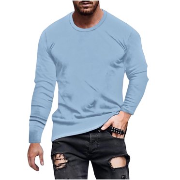 fatyb Men's Long Sleeve Crew Neck T-Shirts Casual Basic Tees Solid Color Lightweight Tshirts for Men