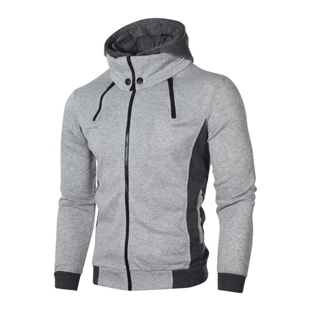 RXIRUCGD Veste Décontractée à Capuche pour Hommes, Couleur Unie, Poche Zippée, Manches Longues, Gris, Taille : L