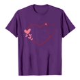 thumbnail image 4 of Chandails de la Saint-Valentin pour Femmes Col Rond Manches Courtes Mode T-Shirt à Imprimé Cœur Ample Léger Confortable Doux Chandail à Enfiler Ensembles Violet G, 4 of 4