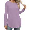 thumbnail image 2 of Pisexur Hauts pour Femmes Décontractés Col Rond T-Shirts Couleur Unie Été Classique Manches Longues Tuniques Tendance Blouses Automne, 2 of 6