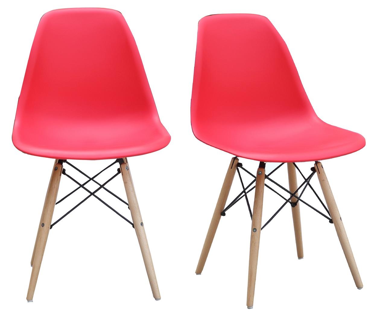 ViscoLogic PRAGUE Chaises de Salle à Manger Latérales Style Eames Eiffel, Rouges (Ensemble de 2)