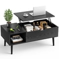 thumbnail image 1 of EDX Table Basse Moderne à Plateau Relevable avec Compartiments de Rangement Cachés, Tablettes Ajustables pour Salon, Petits Espaces, Grain Noir, 1 of 10