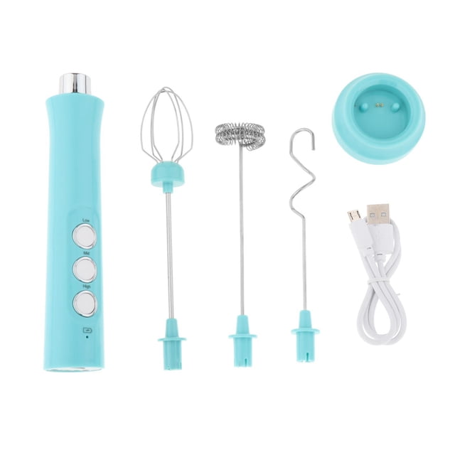 jifeng Handheld Electric Milk Frother Mixer Blender Coffee Frother Mixer Blue