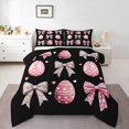 thumbnail image 1 of Erosebridal Ensembles de Couette Œufs de Pâques Roses Taille Simple pour Filles, Couettes et Duvets Nœud de Princesse, Noir, Réversible 2 Pcs, 1 of 8