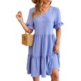 thumbnail image 4 of Besolor Womens Summer Dress V Neck Short Sleeve Button Knee Length Dress Loose Flowy Ruffle Boho Sundresses, 4 of 7