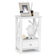 Costway Modern Nightstand with Bottom Drawer Storage Shelf Small Side End Table White