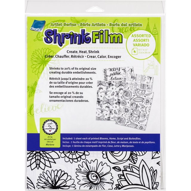 Grafix Film Rétractable Imprimé Série Artiste 8.5"X11 Pouces 4/Pkg-Bloom, Maison, Script, Papillons KSF4ASST-MN