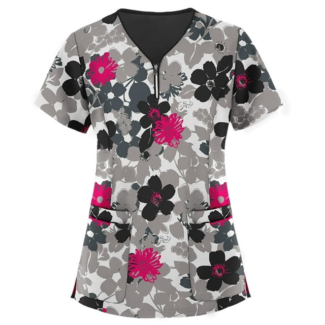 Hauts à Manches Courtes pour Femmes à Col en V Blouse T-shirt d'Uniforme de Travail pour Femmes