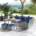 thumbnail image 2 of Outsunny 5 Pieces Wicker Patio Furniture Set with Cushions, Navy Blue, 2 of 10