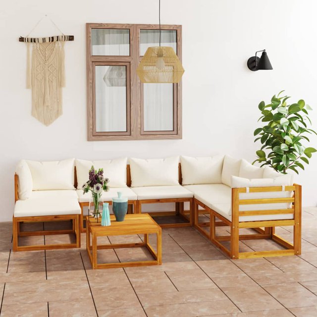 vidaXL 8 Piece Garden Lounge Set with Cushion Cream Solid Acacia Wood