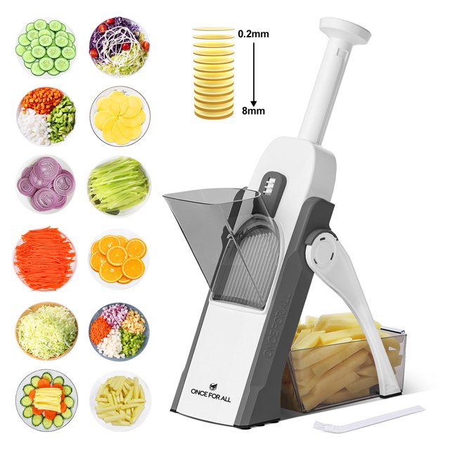 ONCE FOR ALL Mandoline Food Slicer, Stainless Steel Adjustable Vegetable Slicer Chopper, Multifunctional Onion Potato Garlic Cucumber Cutter for Kitchen, Gray