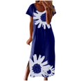 thumbnail image 2 of SMihono Robe d'Été Bohème pour Femmes Grande Taille Mode Confortable Décontractée Col Rond Manches Courtes Imprimée Fendue, 2 of 8