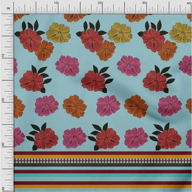 oneOone Tissu en Coton Flex à Rayures et Imprimé Floral, Largeur 40 Pouces
