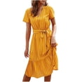 thumbnail image 2 of Ovzne Robes pour Femmes Robe Femmes Mode Femmes Couleur Unie Manches Courtes Col en V Bouton Taille Élastique Robe Ajourée Grande Taille Robe Maxi Manches Courtes Imprimée Liquidation, 2 of 7