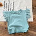 thumbnail image 2 of WEIYLL T-Shirts Filles Été Couleur Unie Col Rond Manches Volantes Froncées Décontracté Sortie Tops Enfant pour 3-4 Ans, 2 of 5