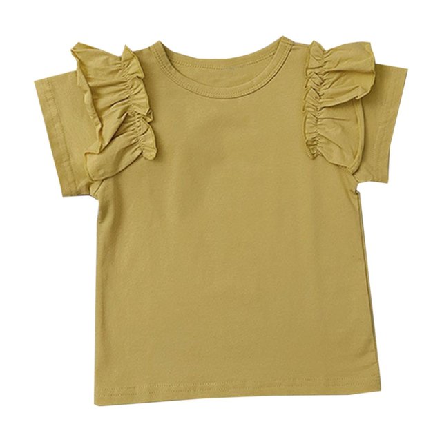Birdeem Shirts for Girls Children Solid Color Loose Girl Ruffle Sleeve Round-Neck Blouses Western Style Top