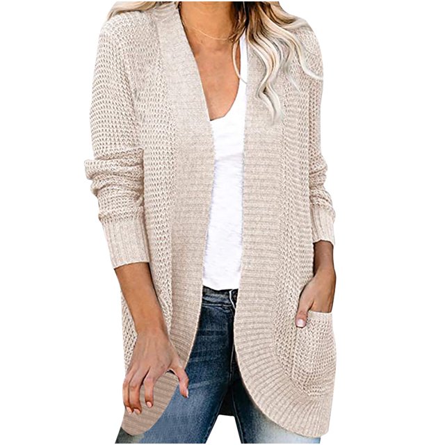 Pompotops Cardigan Long en Tricot avec Poches et Manches Longues pour Femmes