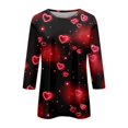 thumbnail image 3 of Hot Sale!! Hauts de la Saint-Valentin à Manches 3/4 pour Femmes Grande Taille Tunique à Col Rond Tenues Douces pour la Saint-Valentin Rouge + TTG, 3 of 4