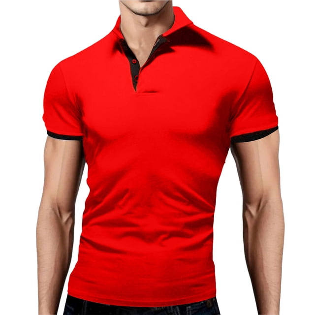 Ketyyh-chn99 Polos à Manches Longues pour Hommes Mode 2024 Hauts à Manches Courtes Décontractés Amples Blouses T-Shirts Rouge,5TG