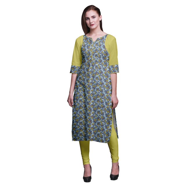 Bimba Kurti Droite à Panneaux en Coton pour Femmes, Longue Robe Kurti Imprimée, Haut Indien - Très Petit