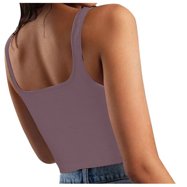 Timegard Womens Camis Tops Ribbed Square Neck Sleeveless Crop Top Solid Color Casual Going out Tank Top