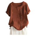 thumbnail image 1 of WEIYLL Womens T Shirts Plus Size Linen Loose Tunic Breathable Boho Solid Brown Blouse Sizes S, 1 of 3