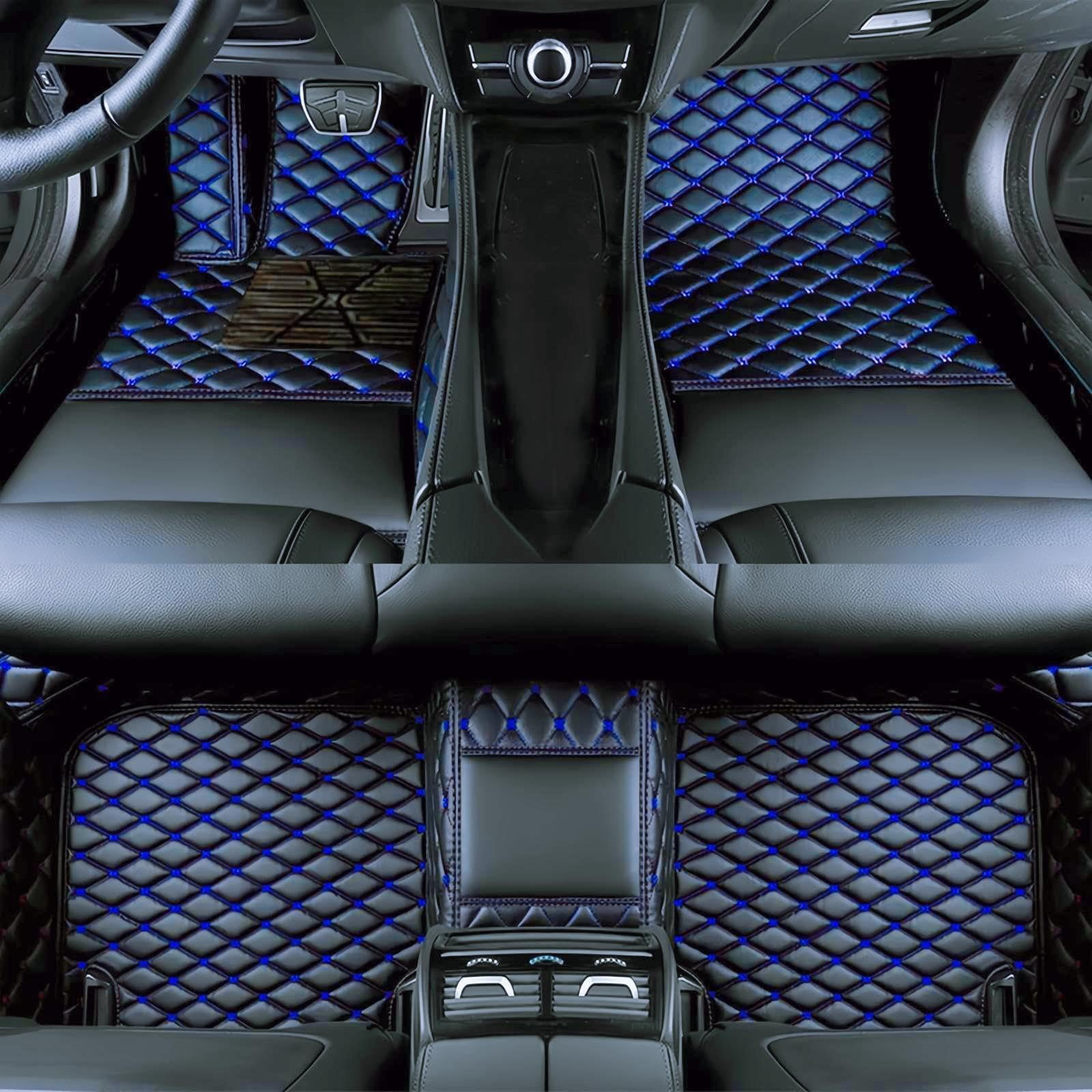 Custom Leather Waterproof Car Floor Mats Sedan SUV Sports Car Black Beige Men's Women's Vehicle Floor Mats (Black Blue line)