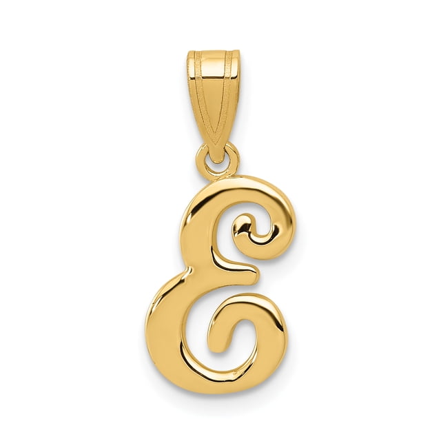 Pendentif Initial E Script en Or Jaune 14K