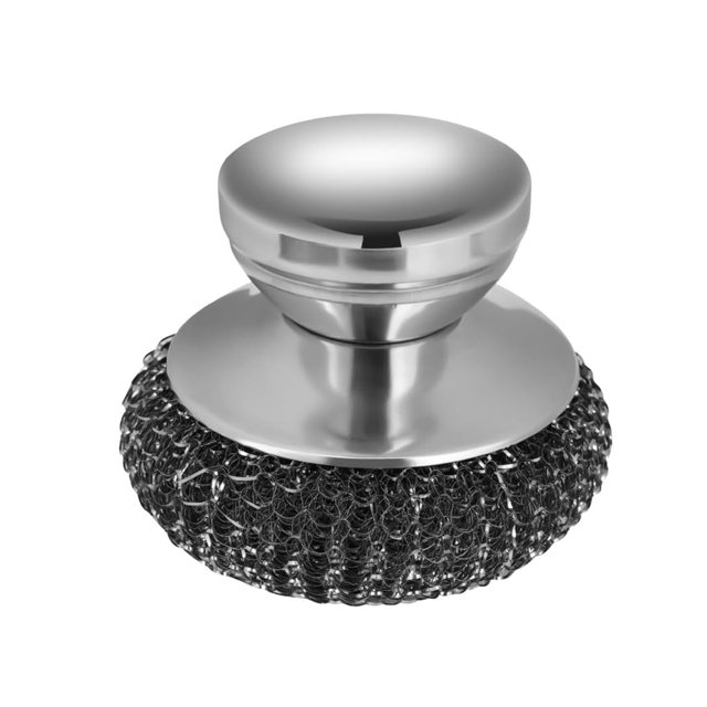 Basiess Tampon à Récurer en Acier Inoxydable avec Poignée, Tampons de Nettoyage en Laine pour Casseroles Poêles Grilles, Résistant à la Rouille, Cuisine Salle de Bain Usage Extérieur, 1 Pack Argent