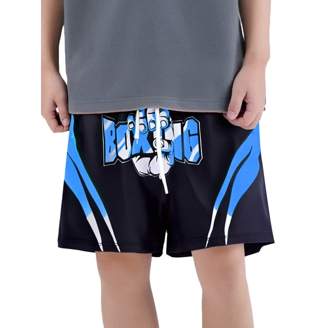 Moggemol Kids Boys Color Block Letter Printed Boxer Shorts Drawstring Elastic Waistband Boxer Trunk Light Blue 14
