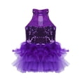 thumbnail image 4 of Linjinx Robe Tutu de Danse Ballet à Sequins Brillants pour Filles, Costume de Performance Jazz Latin Moderne Violet 10, 4 of 7