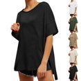 thumbnail image 1 of WRKEKC Chemises à Manches Courtes pour Femmes, T-Shirts d'Été pour Femmes, Haut de Chemise à Manches Courtes de Sport anti-UV à Col Rond Uni pour Femmes Grande Taille, 1 of 8