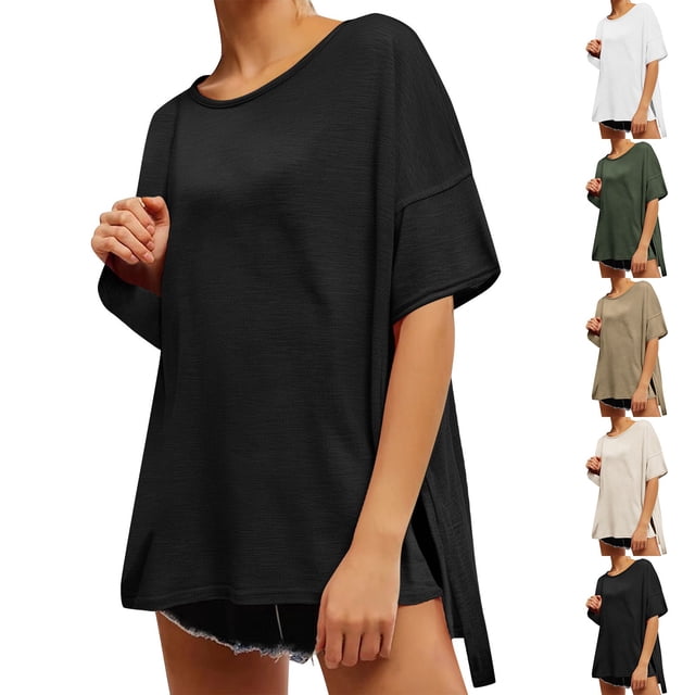 WRKEKC Chemises à Manches Courtes pour Femmes, T-Shirts d'Été pour Femmes, Haut de Chemise à Manches Courtes de Sport anti-UV à Col Rond Uni pour Femmes Grande Taille
