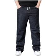 JMYHOAM Pants for Men Jeans Pant Trend Men's Elastic Tie Elastic Small Straight Leg Long Pants,XL-XXXXXL