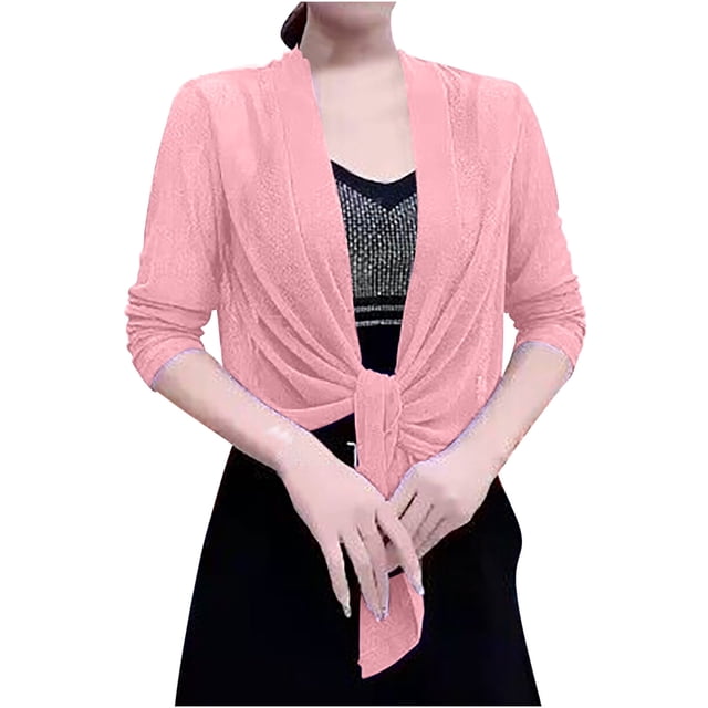 Yuyuzo Womens Cropped Cardigans for Dresses Long Sleeve Open Front Lightweight Knit Sweaters