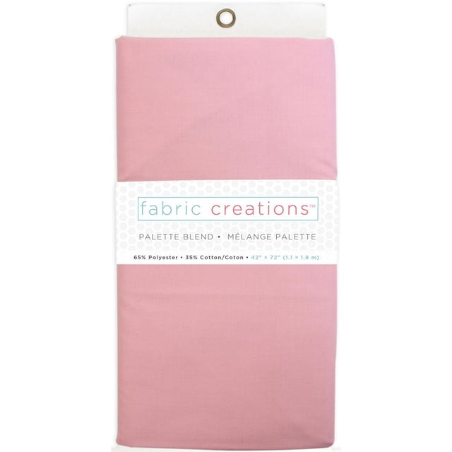 Fabric Creations Polycotton 65/35 pre-cut fabric in solid pink, 42 by 72 inches (1.1 by 1.8 m), made of 65% polyester and 35% cotton, folded with a white label showing brand and fabric details, ideal for quilting, garment sewing, and home décor crafts.