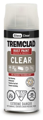 Peinture en spray Tremclad Protection contre la rouille à base d'huile pour intérieur/extérieur, brillant clair, 340g