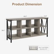 8-Cube Bookshelf, 62" Long 3 Tier Console Table, Industrial Storage Bookcase, Freestanding Open Book Shelves for Bedroom