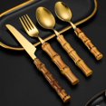 thumbnail image 1 of Serving Utensils for Modern Serving and Cooking, Stainless Steel Salad Servers or Salad Tongs, 12 Inch Salad Tosser, Serving Spoon and Fork Set with Bamboo Handle, Gold, 1 of 3