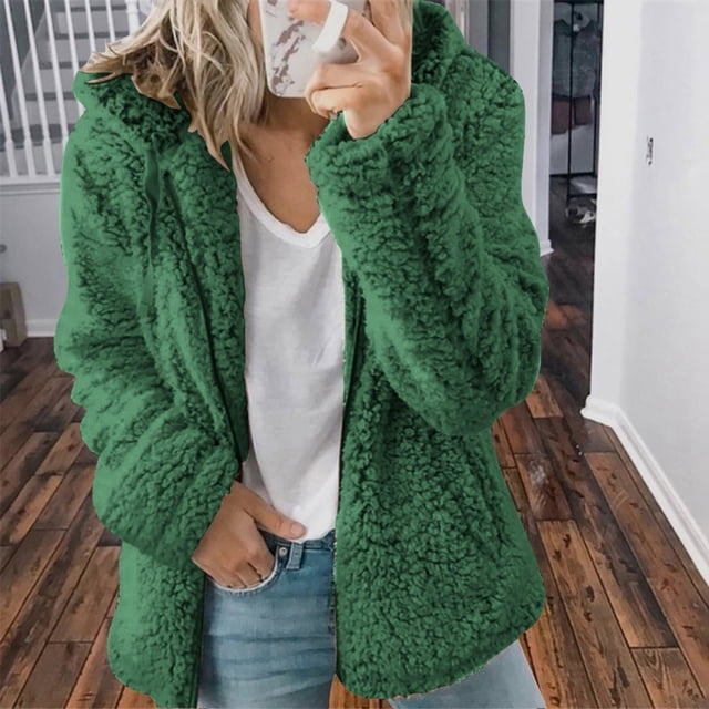 UPPADA Womens Winter Parka Jackets Long Sleeve Cardigan for Womens Warm Polar Fleece Jackets Plus Size Winter Coats Open Front Overcoats Withe Pockets Chaquetas de Mujer
