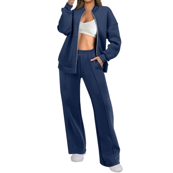 Amzcrzy Lounge Sets for Women Women 2 Piece Outfits Set Oversized Zip Up Sweatshirt Jacket Sweatpant Matching Sweat Sets Fall Sweatsuit Matching Sets Women Clothing 2 Piece Sets for Women