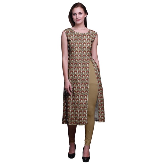 Bimba Printed Straight Tunic DressesForWomen Sleeveless Side Slit Kurti