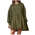 thumbnail image 2 of EGNMCR Robes de Fête pour Femmes Mode Chandail Décontracté Surdimensionné pour Femmes Robe à Manches Longues Col Rond Mini-Robes Patchwork pour Dames, 2 of 8