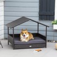 thumbnail image 2 of PawHut Wicker Dog House with Removable Cushion Lounge, Grey, 2 of 9