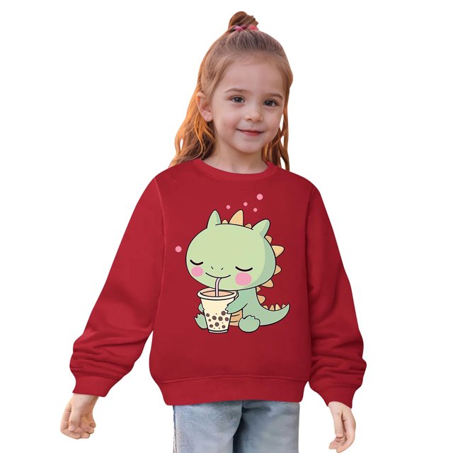 T-shirt de Superposition à Manches Longues Extra Doux pour Filles, Blouse à Capuche à Manches Longues, Automne et Hiver, Grandes Filles et Garçons, Haut Chandail à Manches Longues à Imprimé Cœur, Rouge, 5 Ans