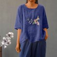 thumbnail image 2 of Sentmoon Hauts de Travail pour Femmes Été Col Rond Ample Lin T-Shirts de Plage Respirants Manches 3/4 Tuniques pour Femmes Amples Chic Confortables pour Voyages d'Affaires L, 2 of 9